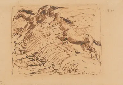 Skákající koně, kompoziční studie, Franz Marc