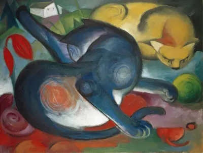 Dvě kočky, modrá a žlutá, Franz Marc