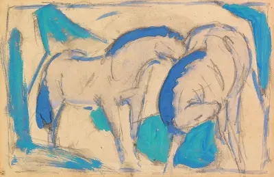 Dva koně, modrozelená, Franz Marc