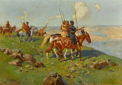 Circassian Horsemen, Franz Roubaud
