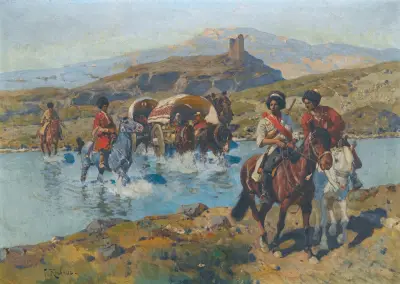 Cossacks Crossing A Ford, Franz Roubaud