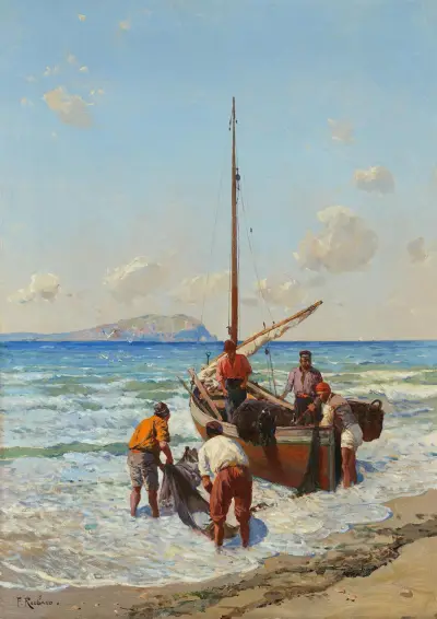 Fishermen Hauling in Their Catch on the Black Sea Coast, Franz Roubaud