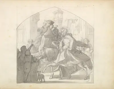 A Man and a Monkey Riding on Horseback av Frederic Leighton