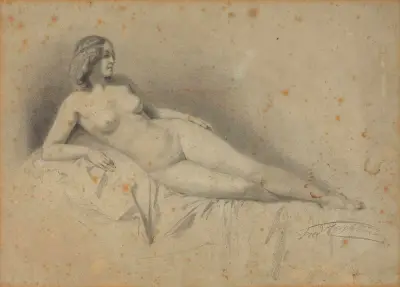 A reclining female nude av Frederic Leighton
