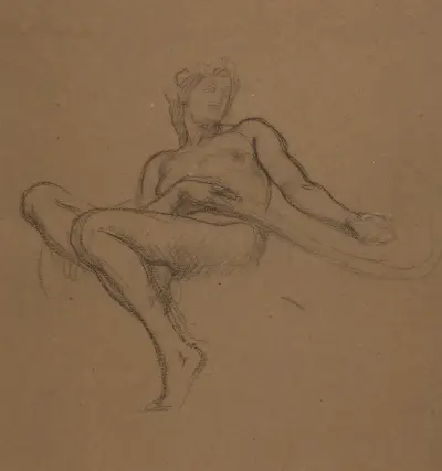 Female nude seated, study for the Garden of the Hesperides av Frederic Leighton
