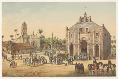 Blick auf die Hauptkirche und die Ermita del Buen Viaje von Pierre Toussaint Frédéric Mialhe