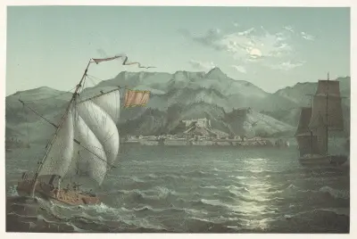 Allgemeine Ansicht der Stadt und Berge von Baracoa von Pierre Toussaint Frédéric Mialhe