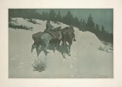 A Reconnaissance a Cavalry Officer with his White Scout Viewing Hostile Indian Country by Moonlight av Frederic Remington