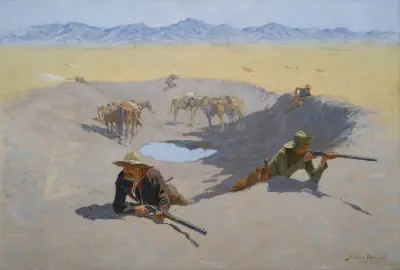 Kampf um das Wasserloch von Frederic Remington