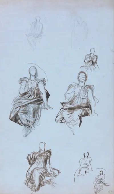 Studies of a Seated Draped Figure with a Book av George Frederic Watts
