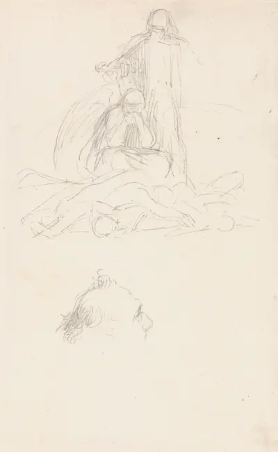Studies of Death and the Resurrection, and a Head of a Man av George Frederic Watts
