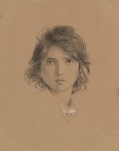 Study for the head of a boy in ‘Peasants of the Campagne’ during the Vintage av George Frederic Watts