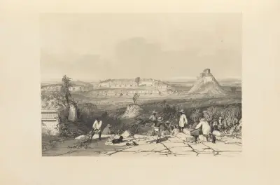 General view of Las Monjas at Uxmal av Frederick Catherwood