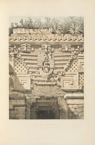 Ornament over the principal doorway Casa del Gobernadao Uxmal av Frederick Catherwood