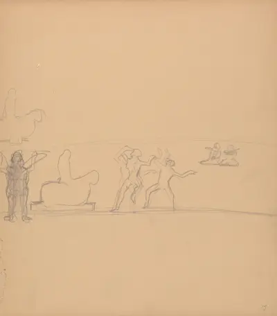 Jeskyně zlatého telete; Figurální studie, tanečníci, ctitelé a tele, Spencer Frederick Gore