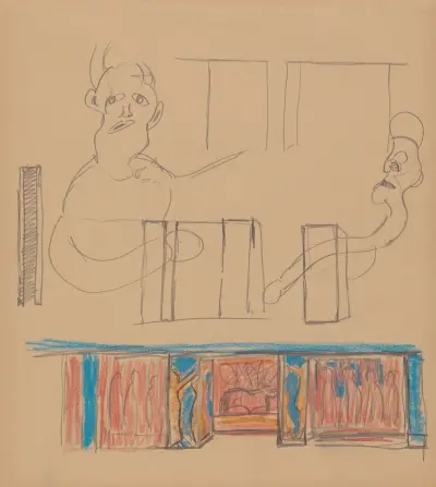Jeskyně zlatého telete; studie pro nástěnnou malbu, Spencer Frederick Gore
