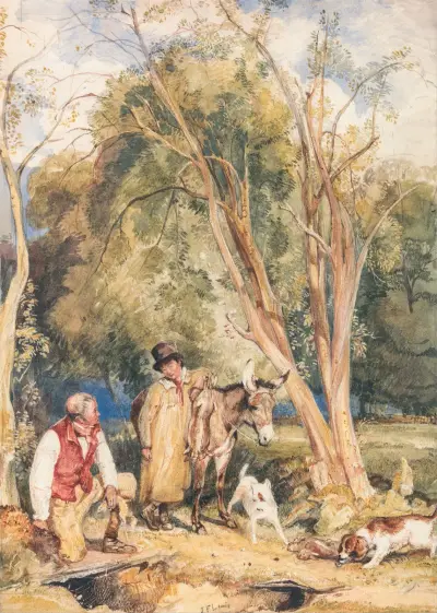 Der Wildhüter und der Junge, der ein Kaninchen fängt von John Frederick Lewis