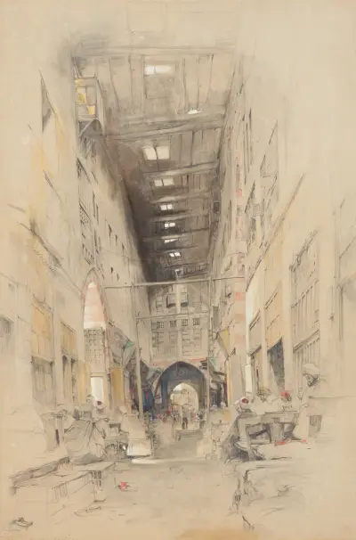 The Bezestein Bazaar, El Khan Khalil, Cairo av John Frederick Lewis