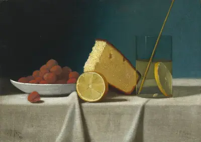 Still Life with Cake,Lemon Strawberries and Glass, John Frederick Peto