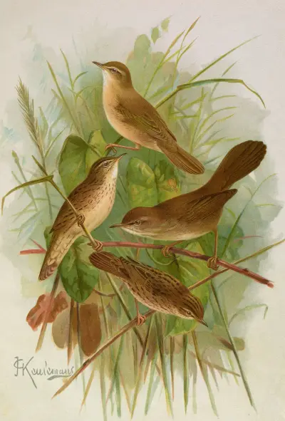 Acrocephalus agricolus Jardon, Cettia cetti (Marm.), Locustella lanceolata (Temm.) von Johann Friedrich Naumann