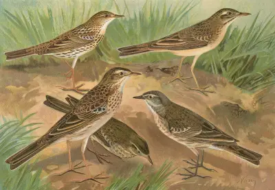 Anthus obscurus, Gustavi Swinhoe, campestris, spipoletta, Richardi von Johann Friedrich Naumann