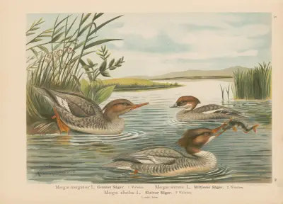 Mergus merganser, Mergus serrator, Mergus albellus – Nr. 1 von Johann Friedrich Naumann