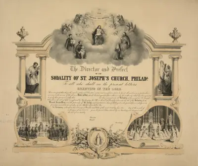 Der Direktor und Präfekt der Sodality der St.-Josephs-Kirche, Philada. An alle, die diesen Brief sehen, Grüße im Herrn von James Fuller Queen
