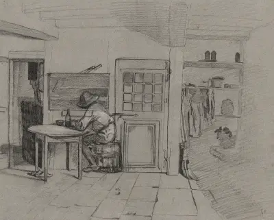 A Farmhouse Interior with a Boy at a Table, 1846 – Nr. 2 von Alexandre-Gabriel Decamps