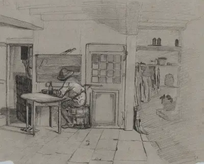 A Farmhouse Interior with a Boy at a Table, 1846 – Nr. 1 von Alexandre-Gabriel Decamps