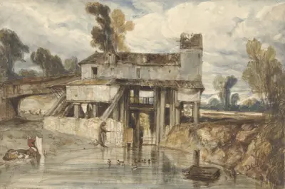 Landschap met watermolen von Alexandre-Gabriel Decamps