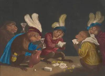 The Singerie [Five monkeys playing cards] von Alexandre-Gabriel Decamps