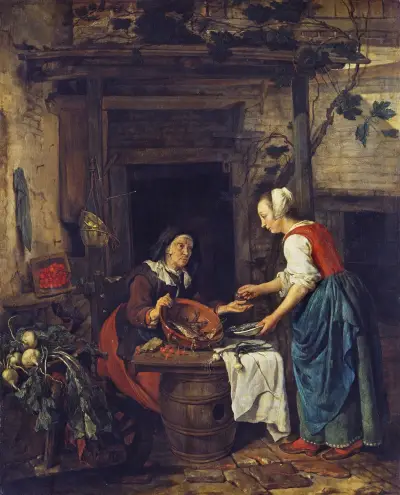 An Old Woman Selling Fish, Gabriel Metsu