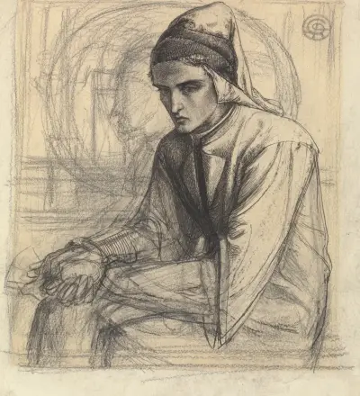 Dante in Meditation Holding a Pomegranate av Dante Gabriel Rossetti