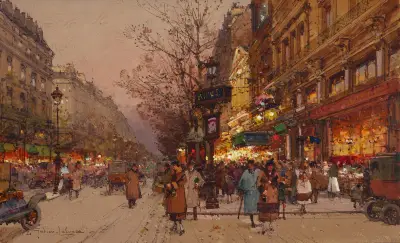 Velké bulváry u Théâtre des Variétés, Eugène Galien-Laloue