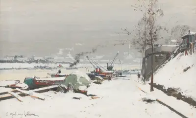 Quai de Bercy pod sněhem, Eugène Galien-Laloue