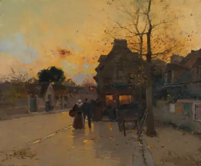 Vesnice, podzimní večer, Eugène Galien-Laloue
