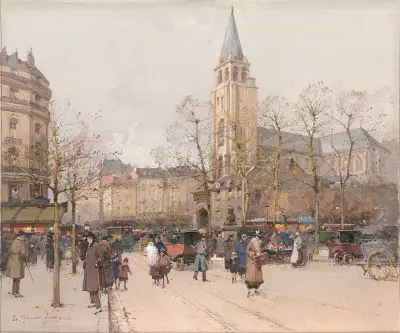 Pohled na bulváry u Saint-Germain-des-Prés, Eugène Galien-Laloue