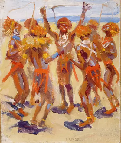 Dancing Kikuyu Warriors av Akseli Gallen-Kallela