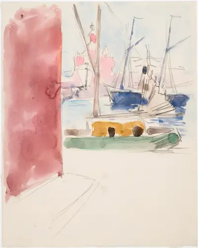 Ships in the South Harbor, sketch av Akseli Gallen-Kallela