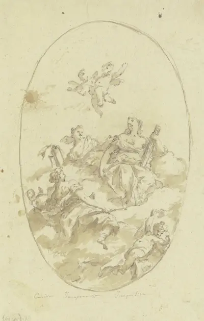 Allegorische Figurengruppe auf Wolken (Concordia, Temperanza und Tranquilità), Gaspare Diziani
