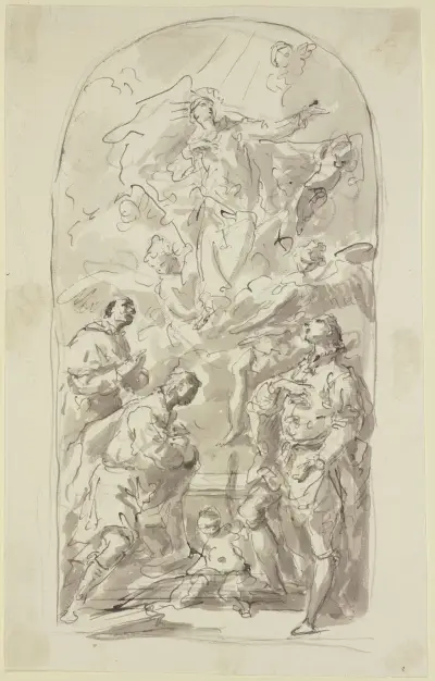 Himmelfahrt Mariens mit den Heiligen Gervasius, Protasius und Karl Borromäus, Gaspare Diziani