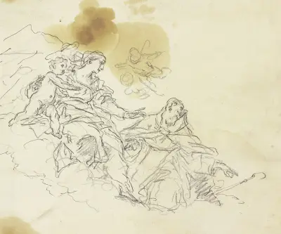 Madonna auf Wolken, von einem Heiligen verehrt, Gaspare Diziani