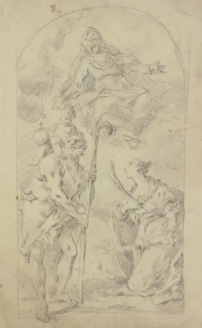 Maria auf Wolken mit dem Heiligen Christophorus und einer Heiligen, Gaspare Diziani