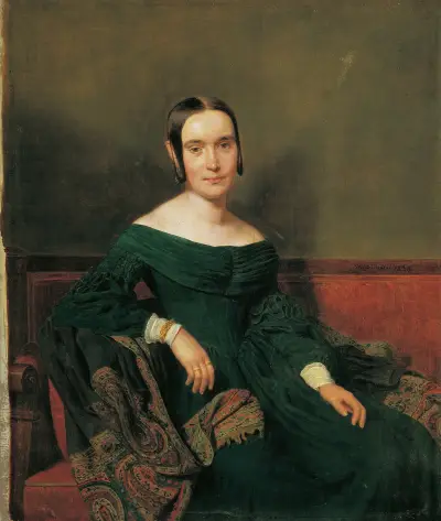 Dame in zinnoberrotem Kleid von Ferdinand Georg Waldmüller