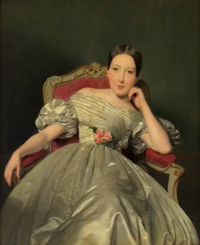 Sitzendes Mädchen in weißem Atlaskleid von Ferdinand Georg Waldmüller