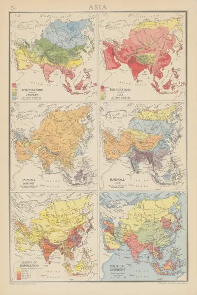 Asia Temperature, Rainfall av John George Bartholomew