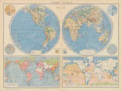 World, Physical Co-Tidal Lines And Ocean Drainage Areas av John George Bartholomew