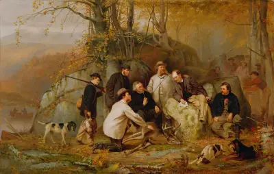 Claiming The Shot; A Group Of Portraits After The Hunt In The Adirondacks von John George Brown