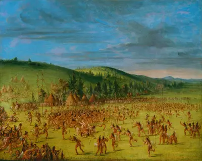 Ball-Play of The Choctaw–Ball Up von George Catlin