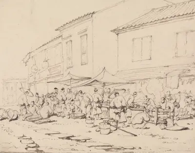 A Market Place and Crowd, George Chinnery